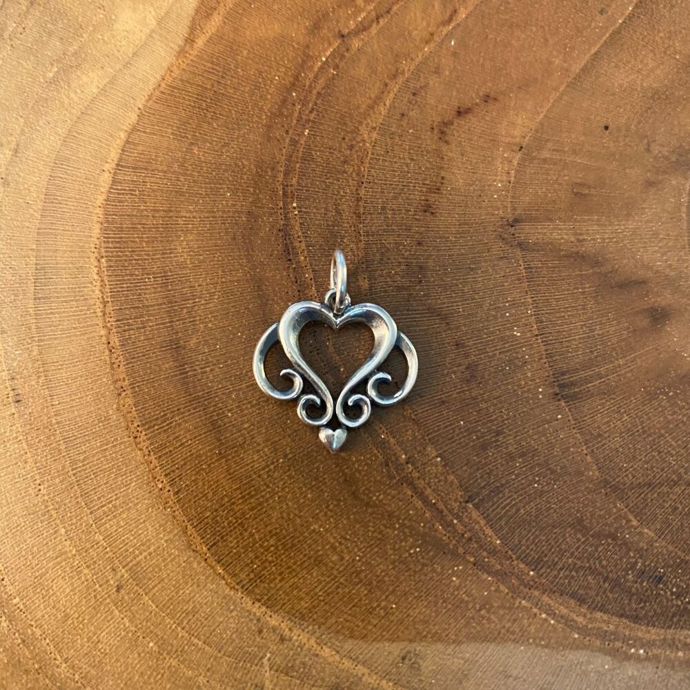 RETIRED James Avery Scrolled Open Heart Charm, Sterling Silver